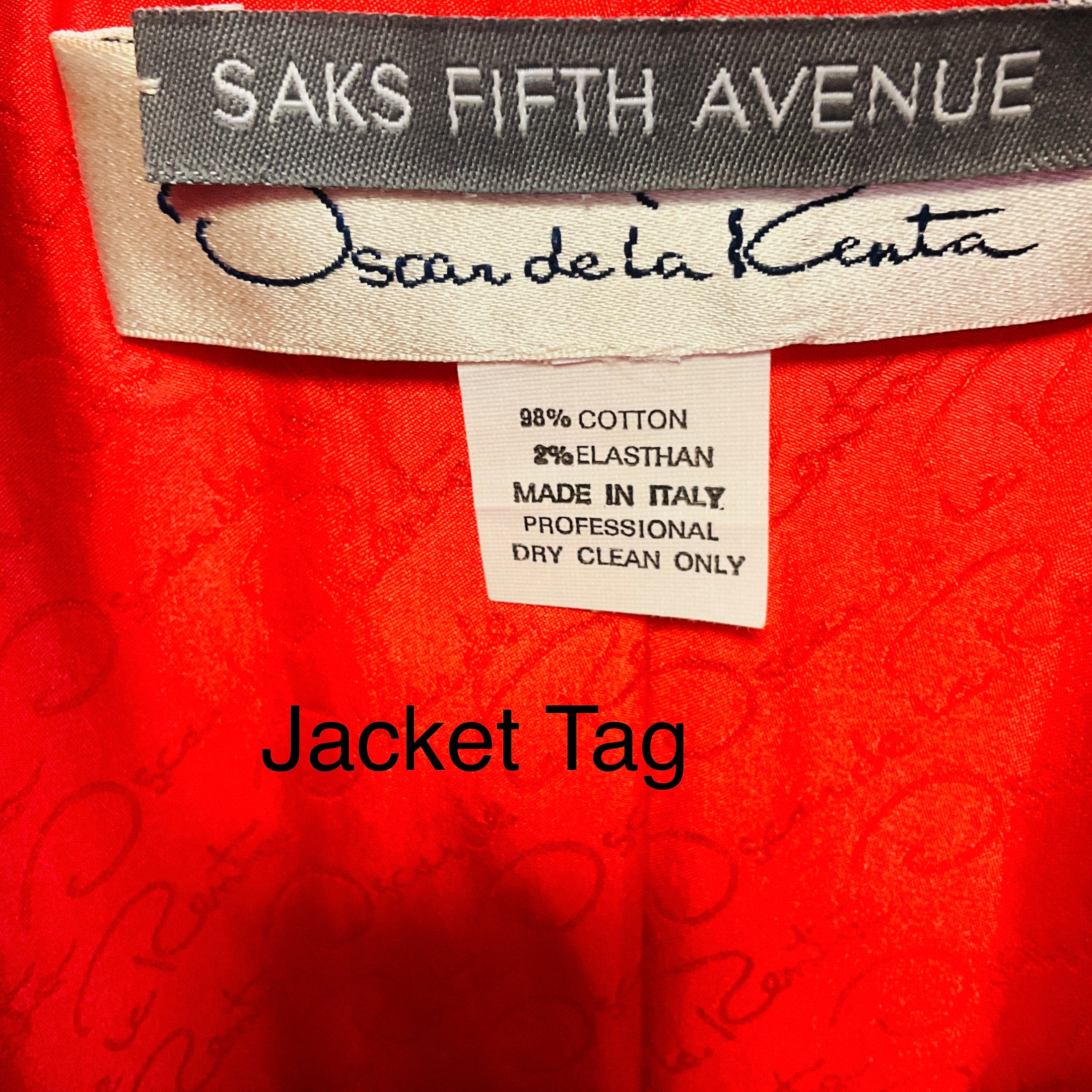 Oscar de la Renta Coral Red Ribbed Cotton Jacket and Skirt Suit Set