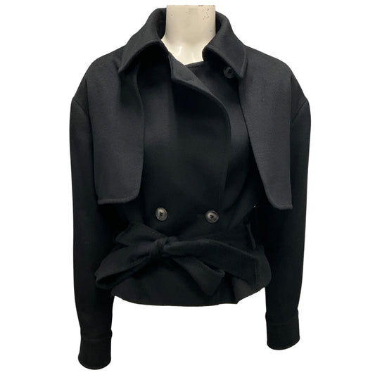 Malej Black Cropped Trench Coat with Belt