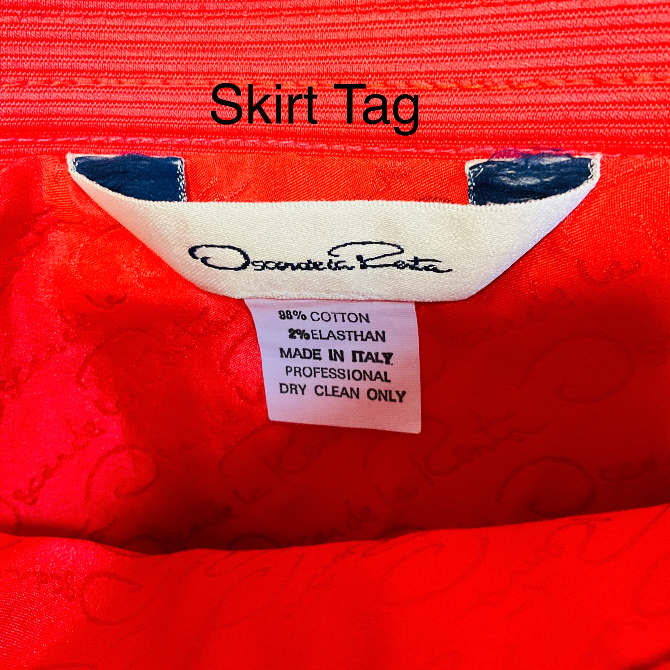 Oscar de la Renta Coral Red Ribbed Cotton Jacket and Skirt Suit Set