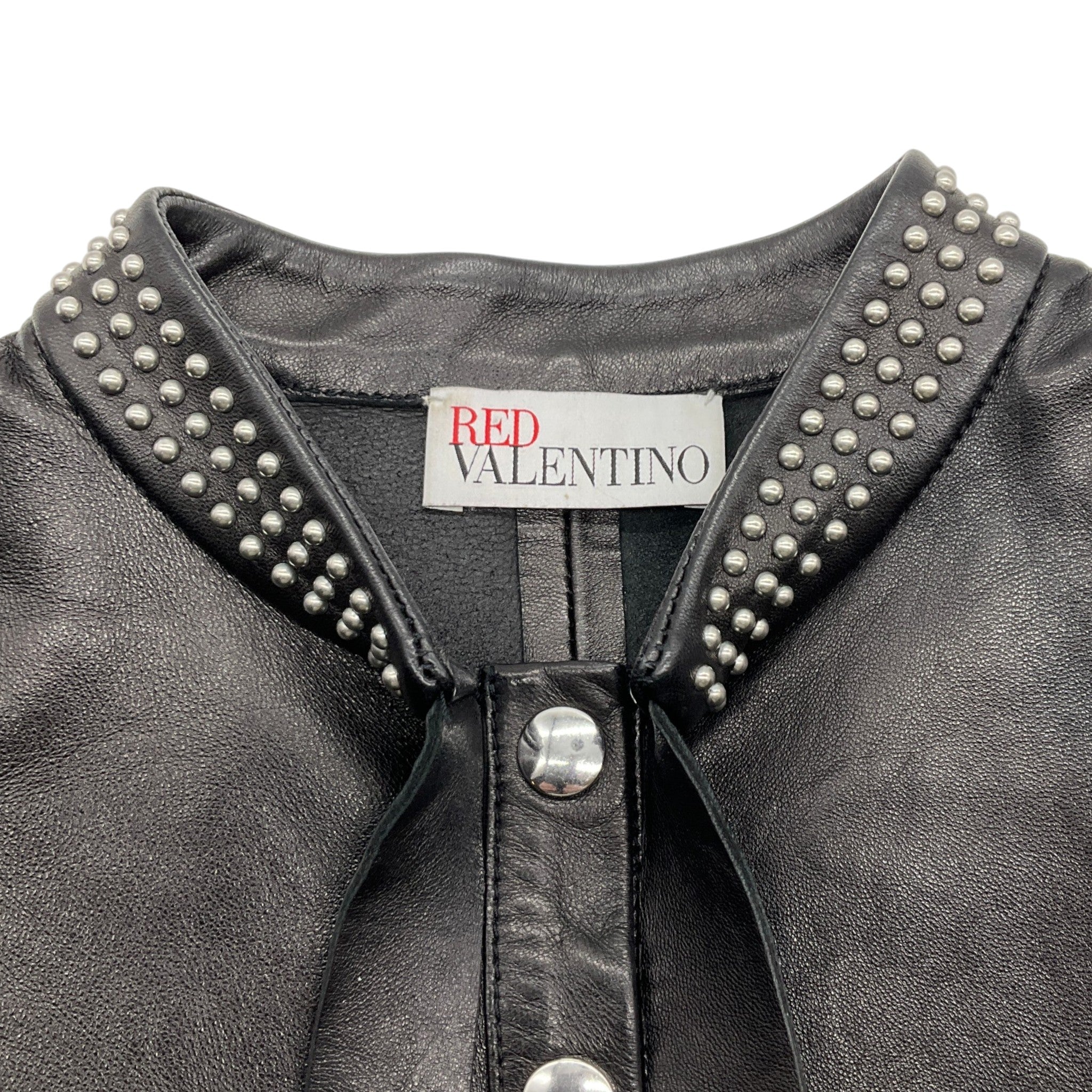 RED Valentino Black Leather Short Sleeve Top with Silver Studs