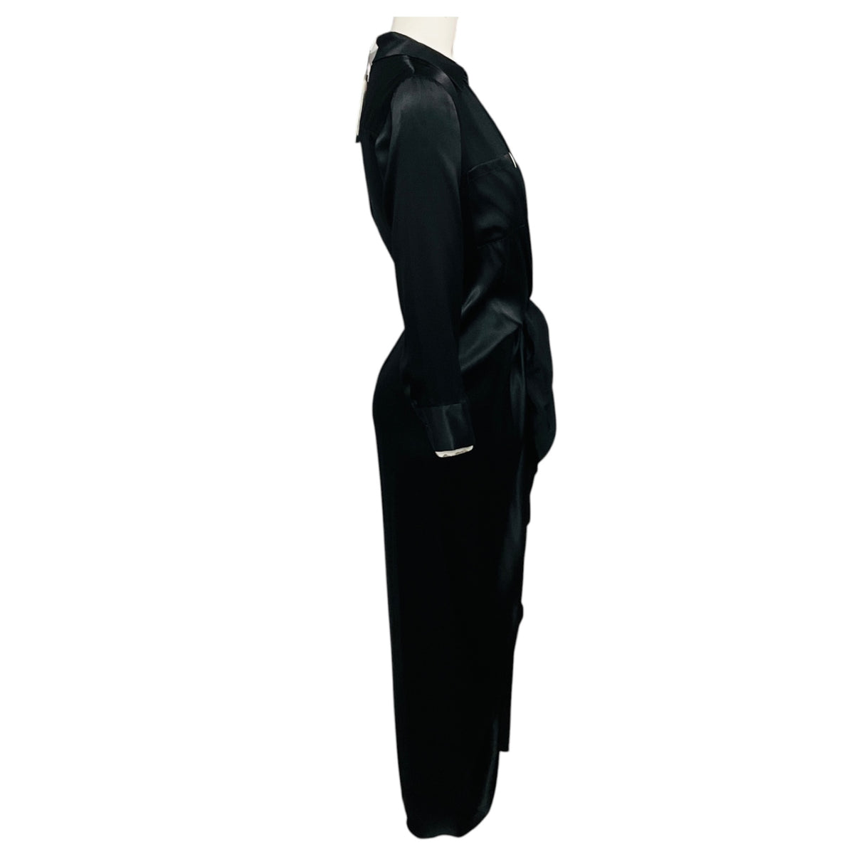 L'Agence Black Kadi Long Silk Wrap Dress