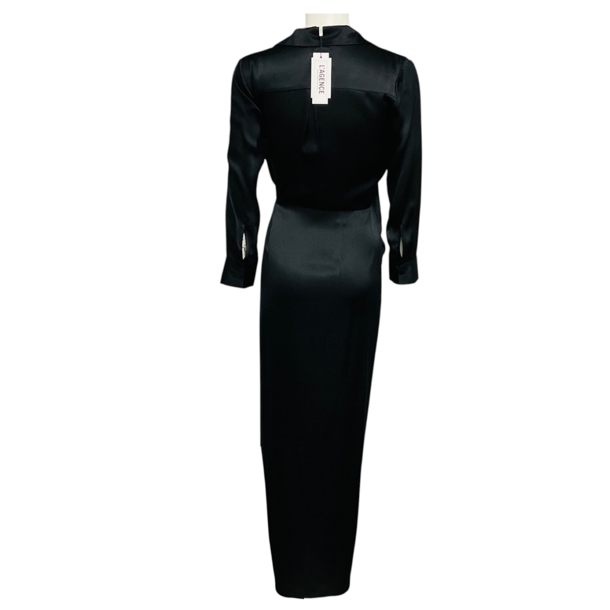 L'Agence Black Kadi Long Silk Wrap Dress