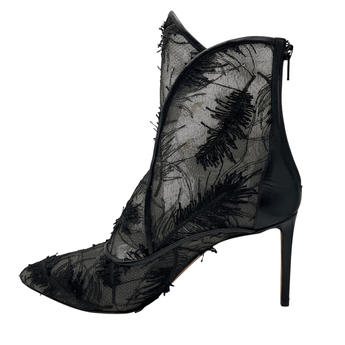 Zac Posen Black Sequined and Embroidered Mesh Tulle Lace Ankle Boots with Leather Trim