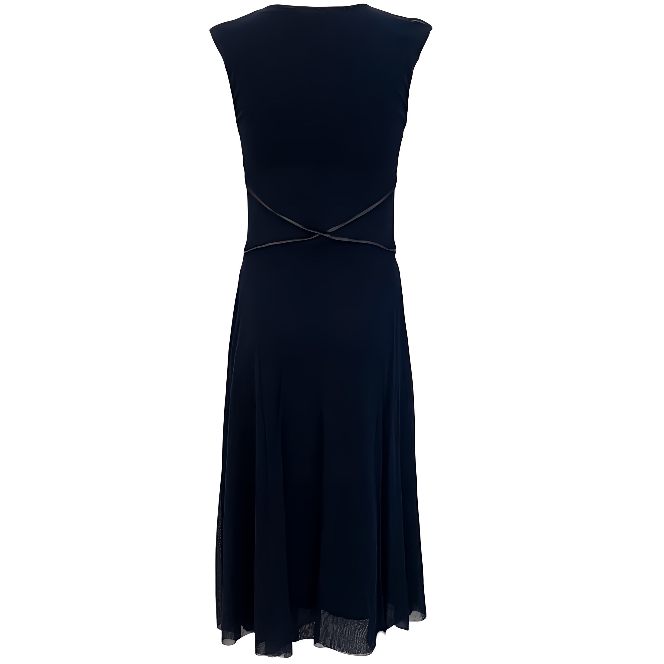 Fuzzi Navy Blue Sleeveless Dress with Black Leather Trim