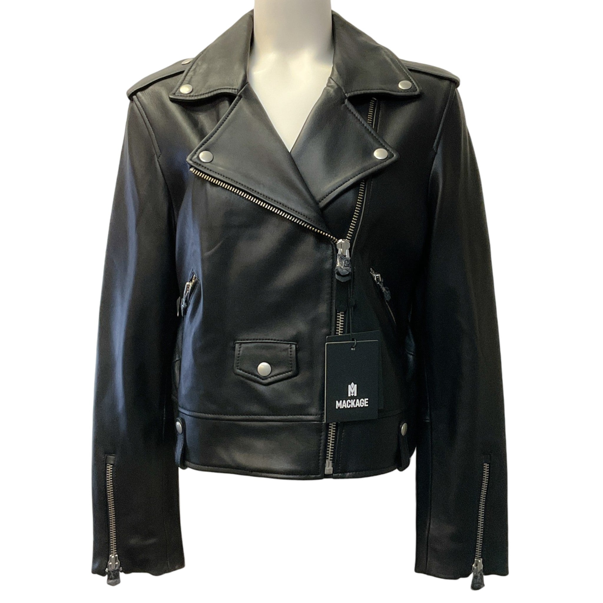 Mackage Black Leather Baya Moto Jacket
