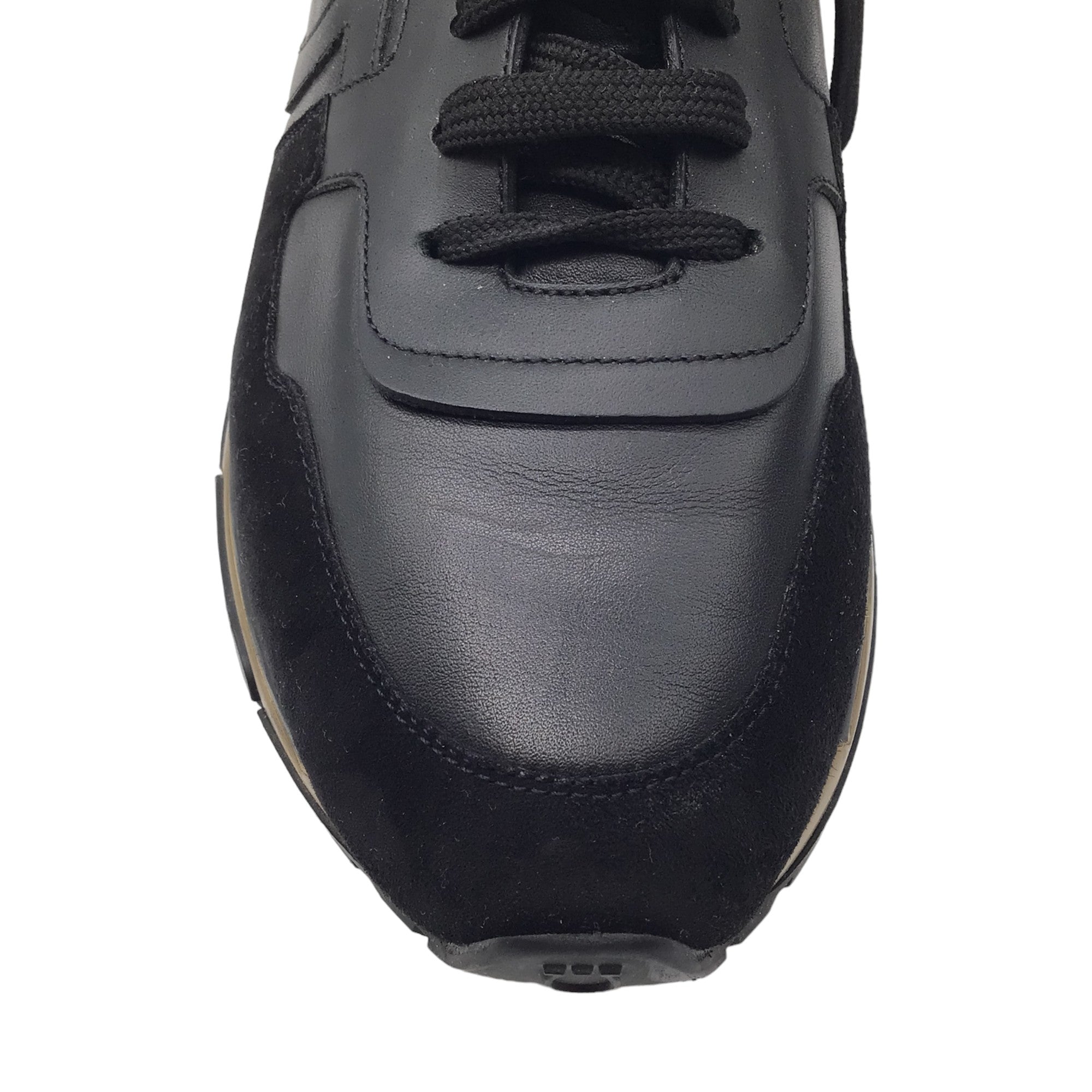 Salvatore Ferragamo Black / Gold Detail Suede Trimmed Leather Sneakers