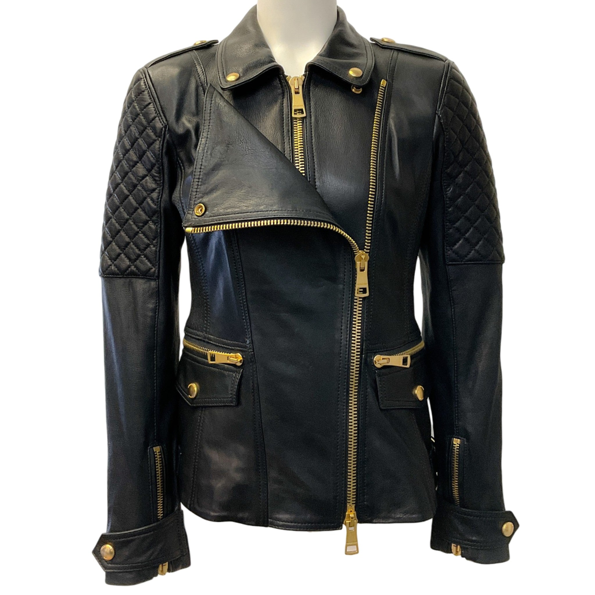Burberry Brit Black Leather Remington Quilted Moto Jacket
