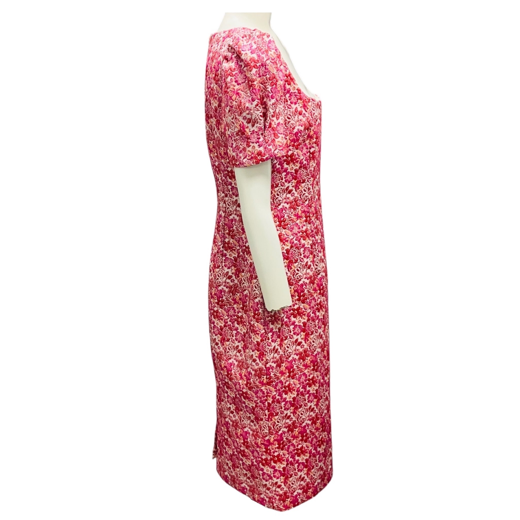 Rebecca Vallance Pink Short Sleeved Jacquard Midi Cocktail Dress