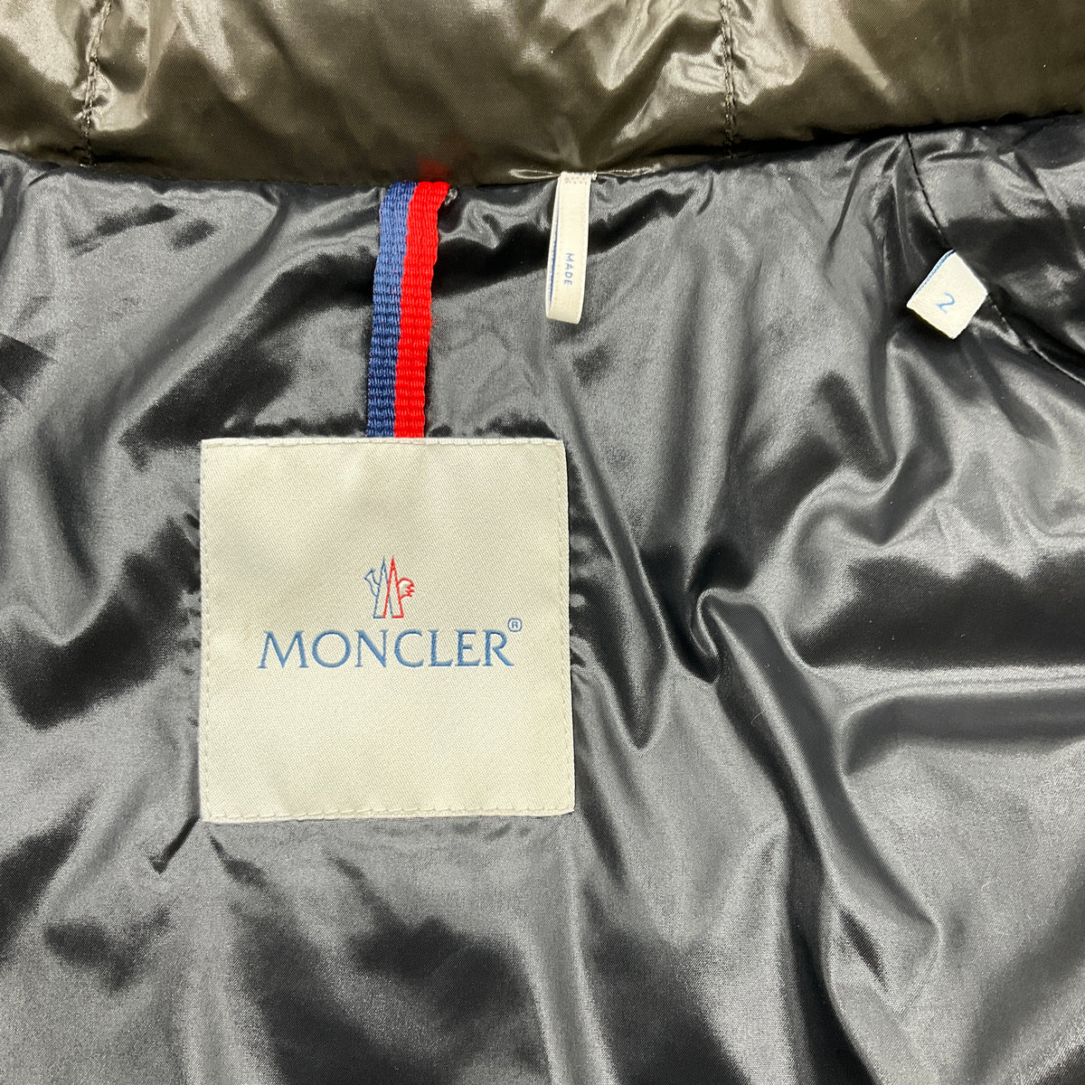 Moncler Olive Glossy Puffer Jacket with Racoon Trimmed Hood