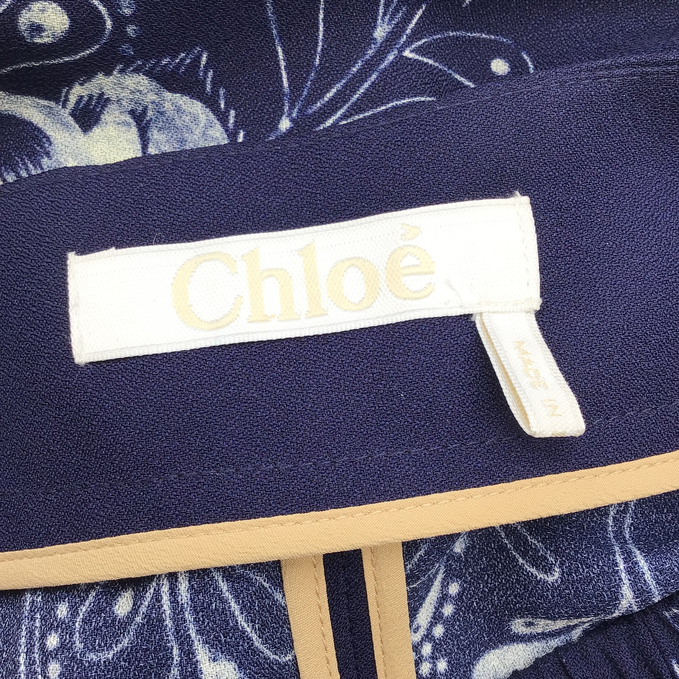 Chloe Blue / Beige Floral Printed Crepe Pants