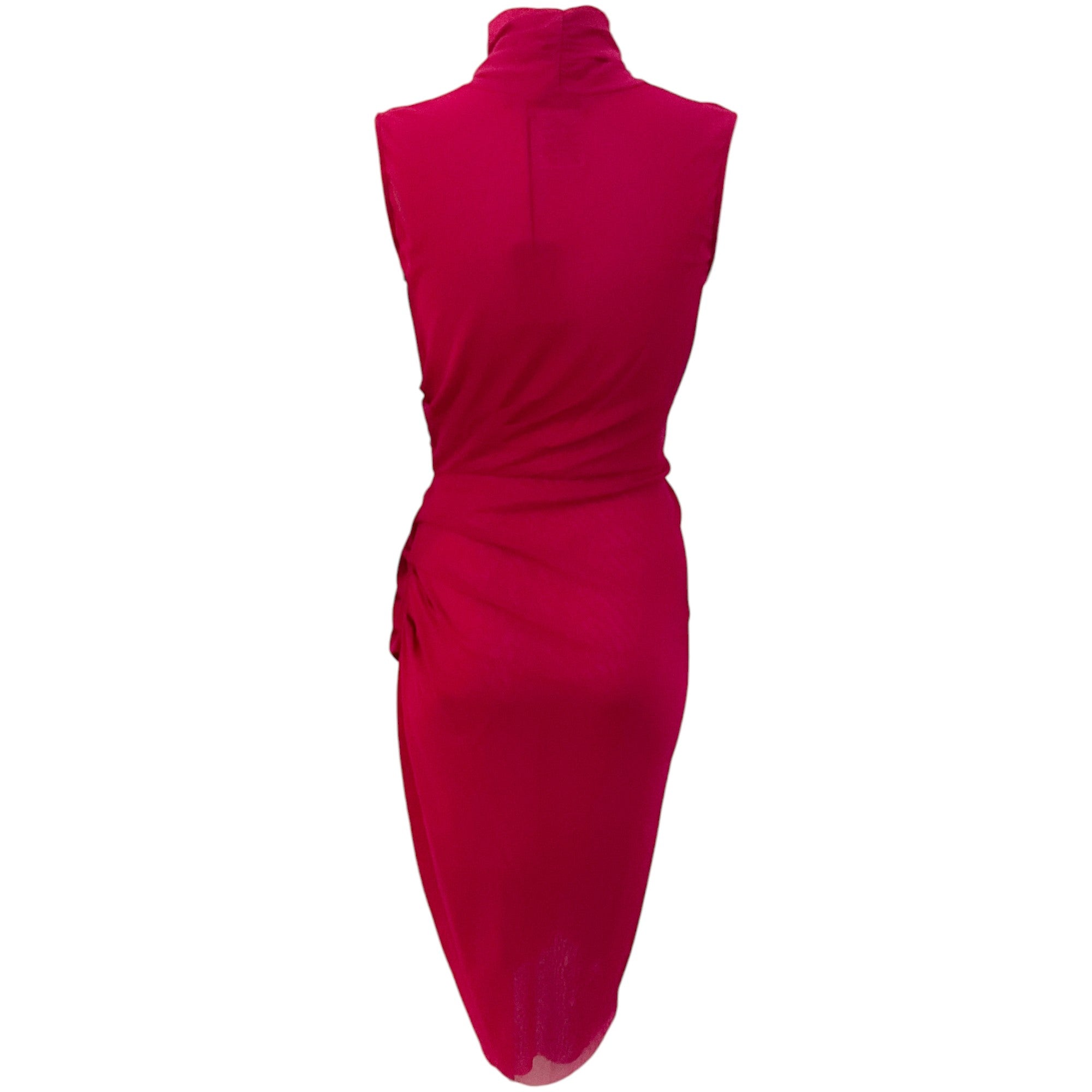 Fuzzi Magenta Ruched V Neck Sleeveless Dress