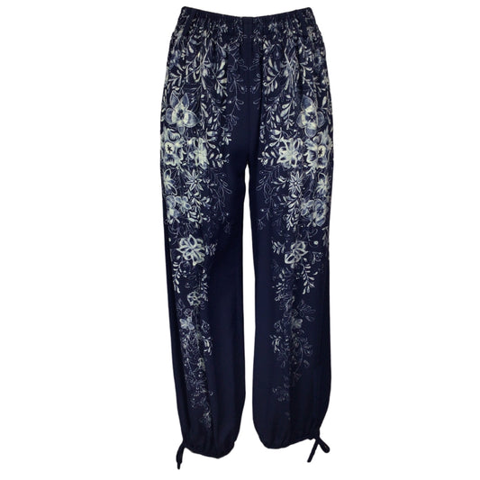 Chloe Blue / Beige Floral Printed Crepe Pants