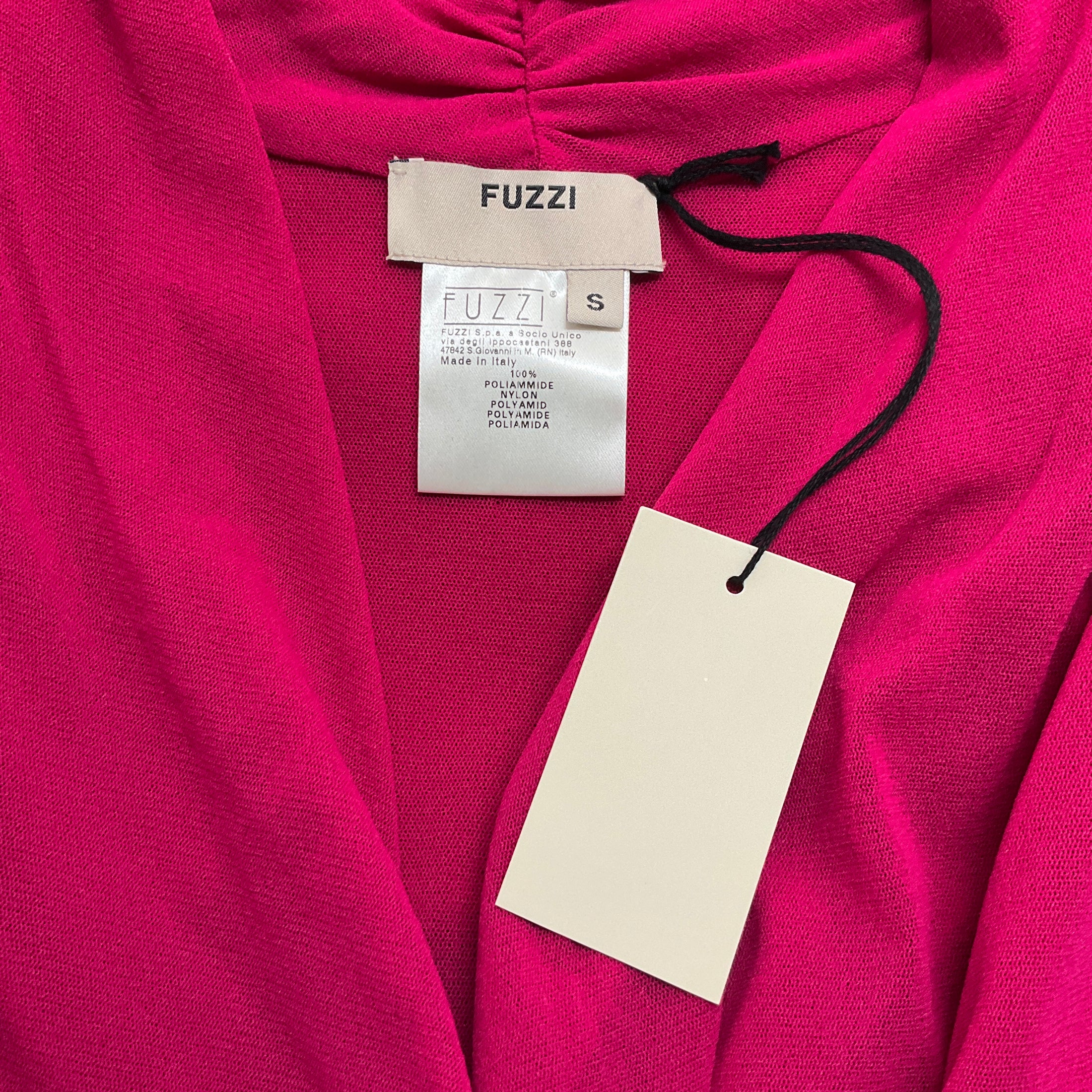 Fuzzi Magenta Ruched V Neck Sleeveless Dress