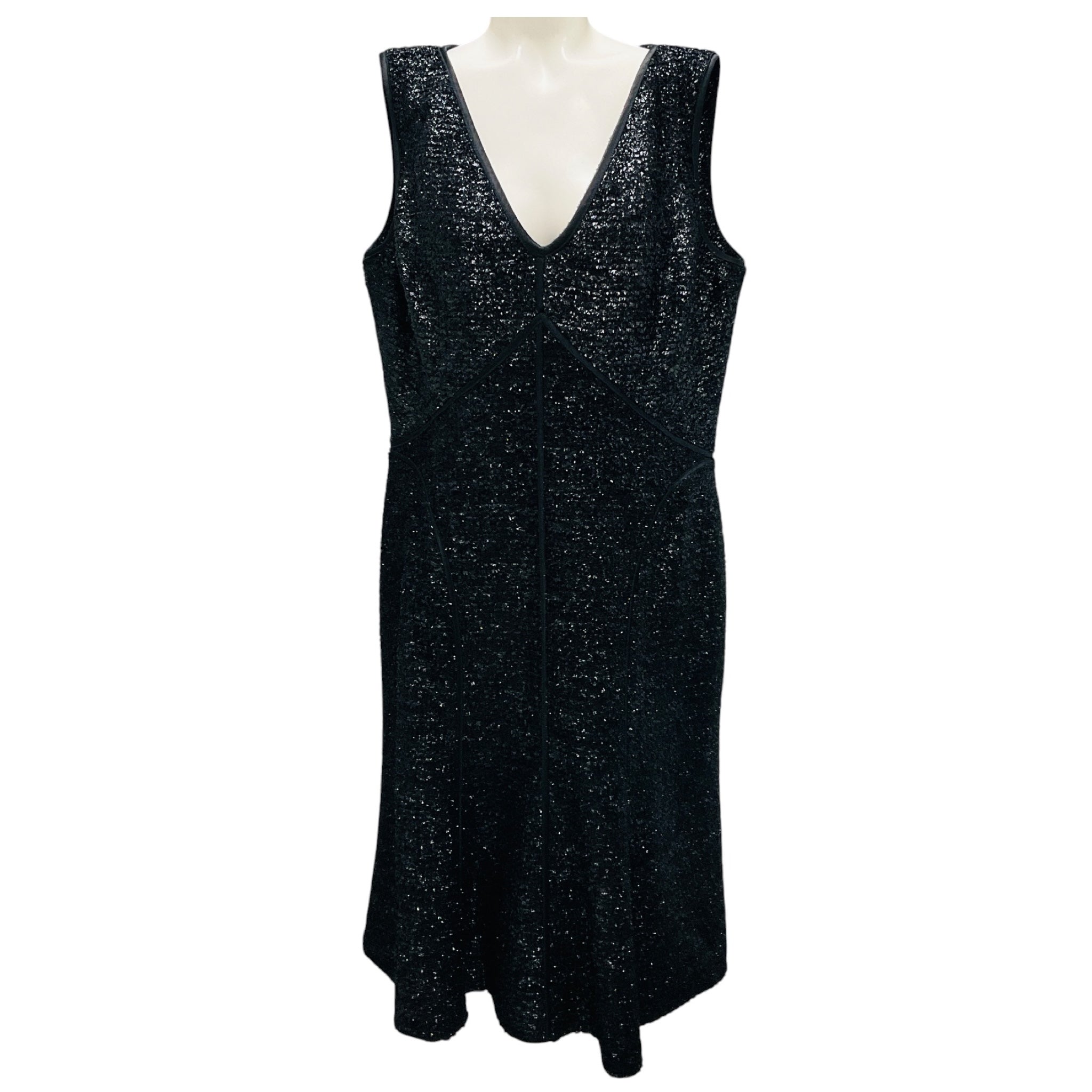Douglas Hannant Black Shimmer Sleeveless V-Neck Cocktail Dress