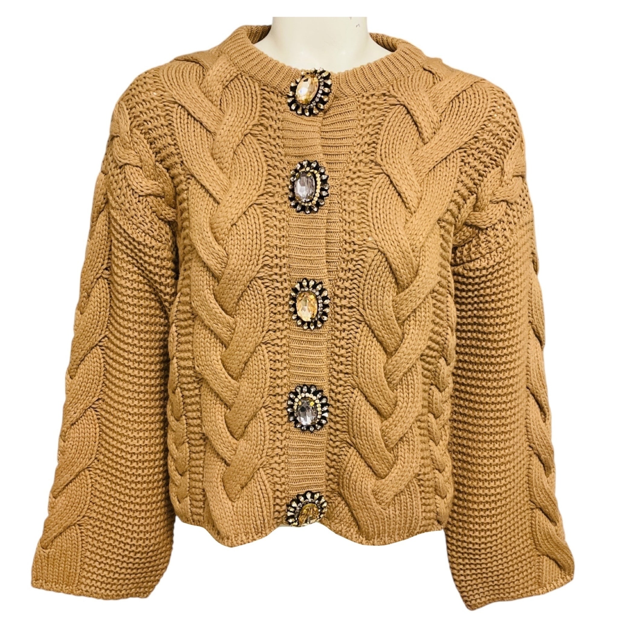 La DoubleJ Solid Brown Chunky Wool Portrait Cardigan