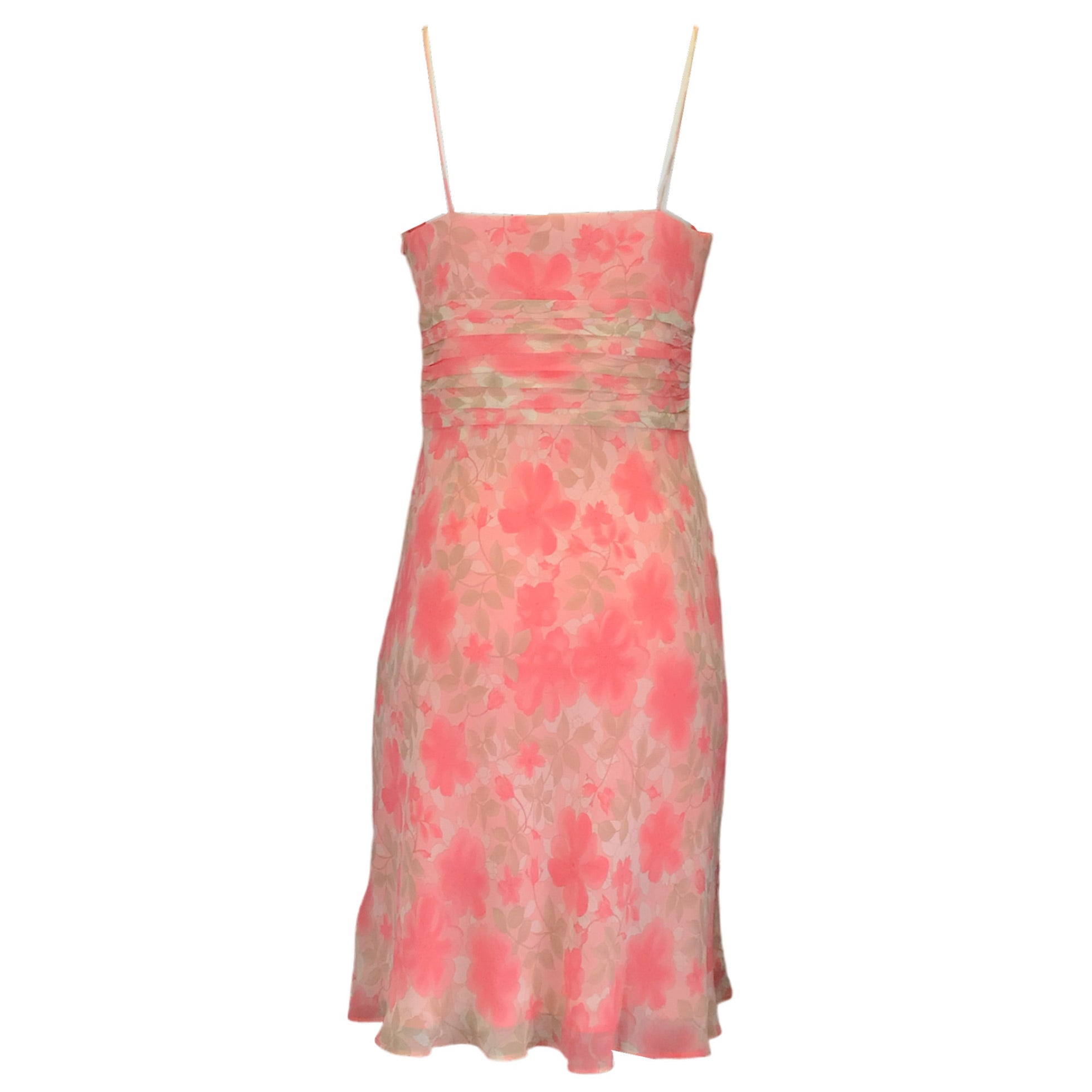 Emilio Pucci Pink / Ivory / Beige Multi Floral Printed Sleeveless V-Neck Silk Dress