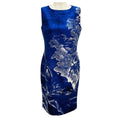 Load image into Gallery viewer, Oscar de la Renta Blue / White Printed Sleeveless Silk Dress with Shawl
