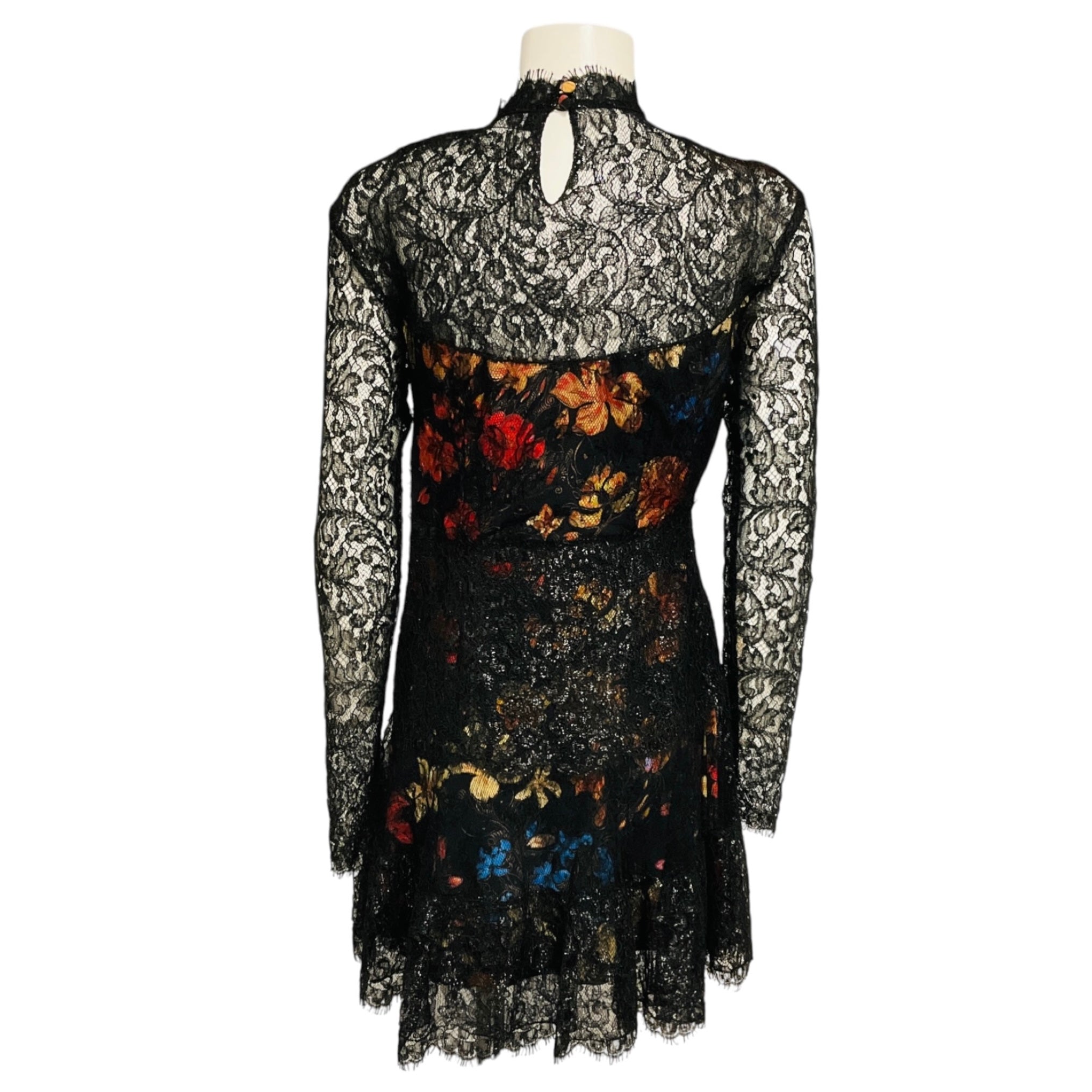 Etro Black Multi Floral Printed Lace Mini Cocktail Dress