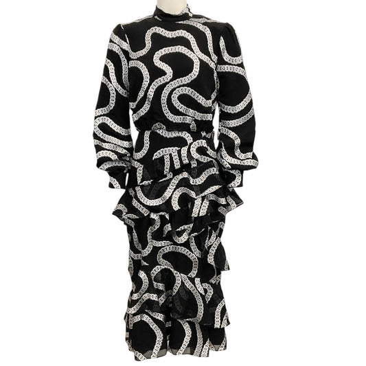 Saloni Black / Silver Isla Ruffle Midi Dress
