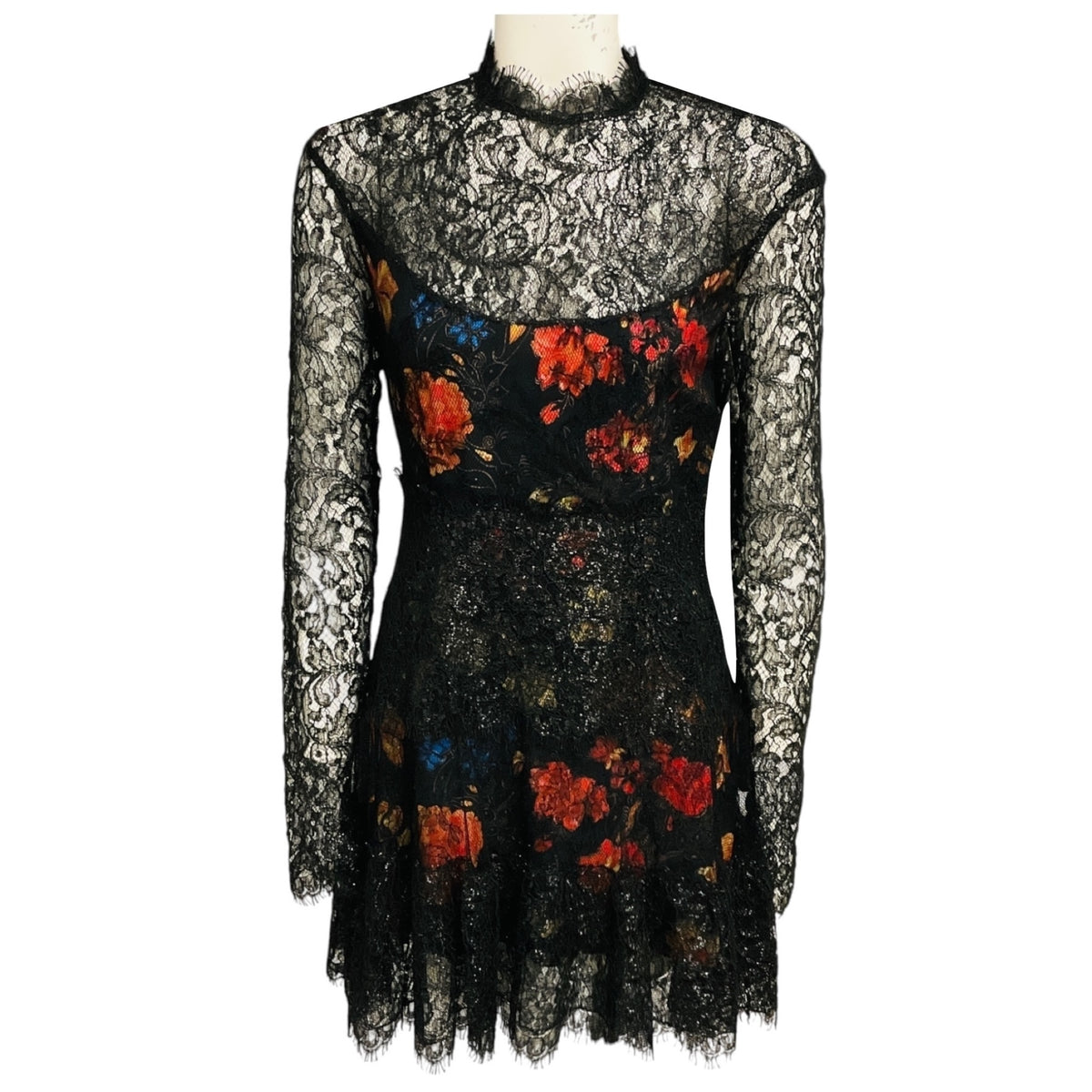 Etro Black Multi Floral Printed Lace Mini Cocktail Dress