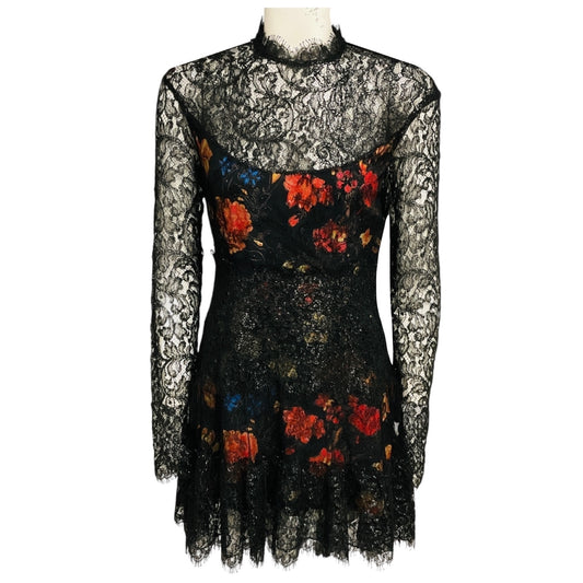 Etro Black Multi Floral Printed Lace Mini Cocktail Dress