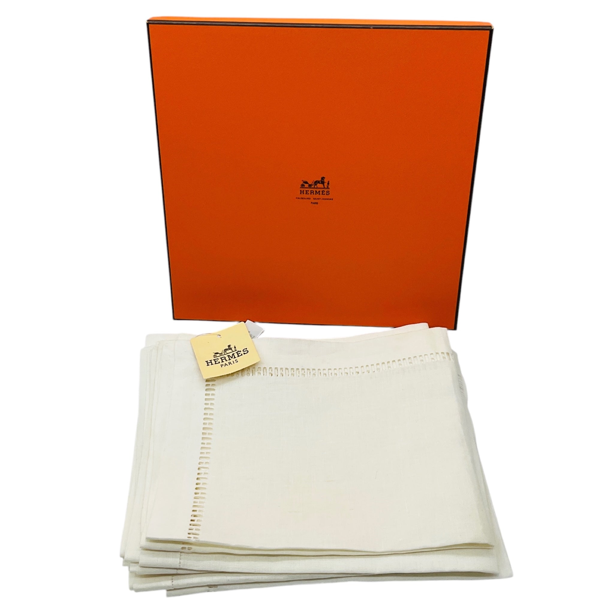 Hermes Ecru Coconut H Cut Out Patterned Linen Breakfast Napkins with Box (Assortment / Set of 7)