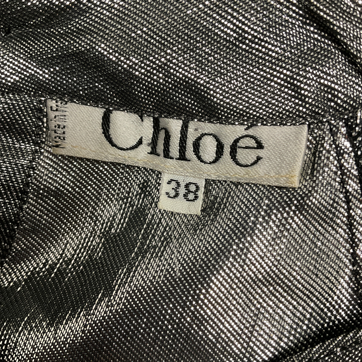Chloe Vintage Silver Metallic Pleated Silk Blouse