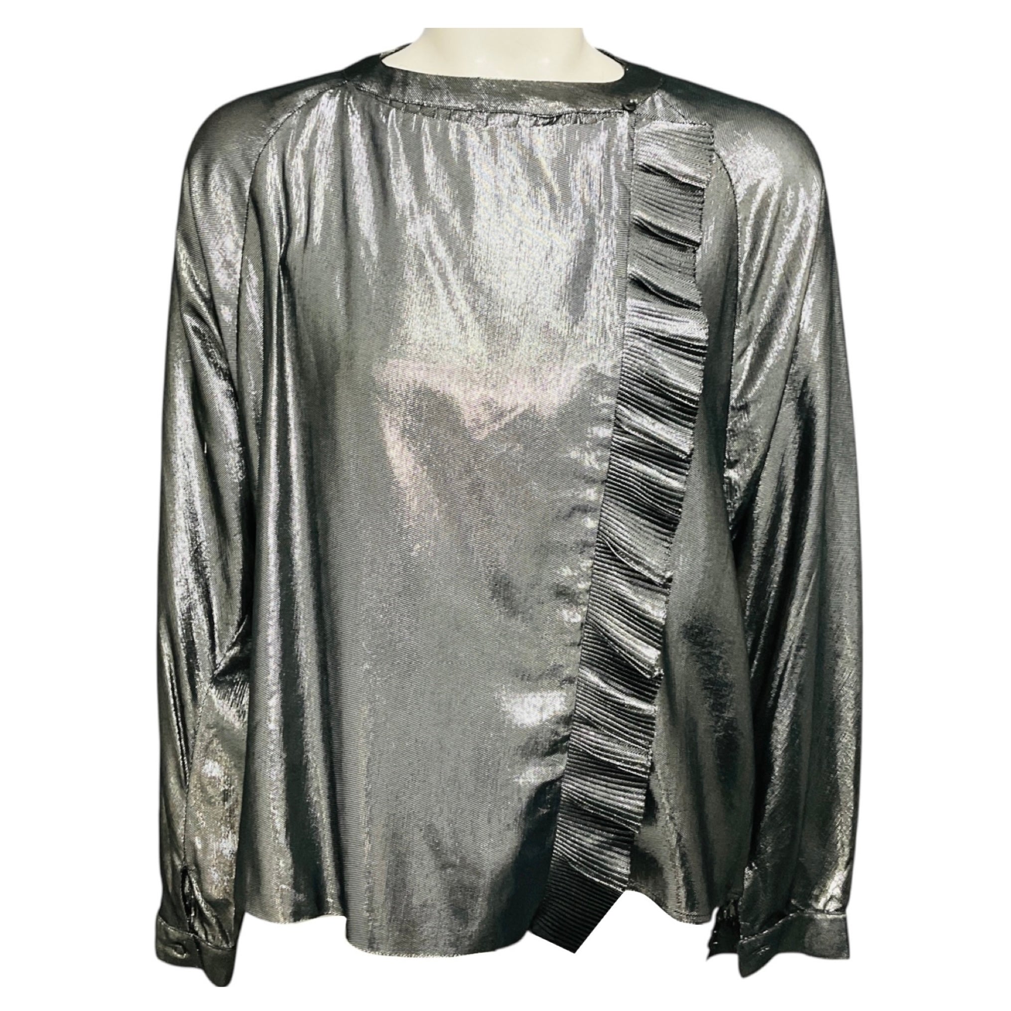 Chloe Vintage Silver Metallic Pleated Silk Blouse