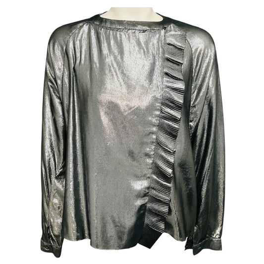 Chloe Vintage Silver Metallic Pleated Silk Blouse
