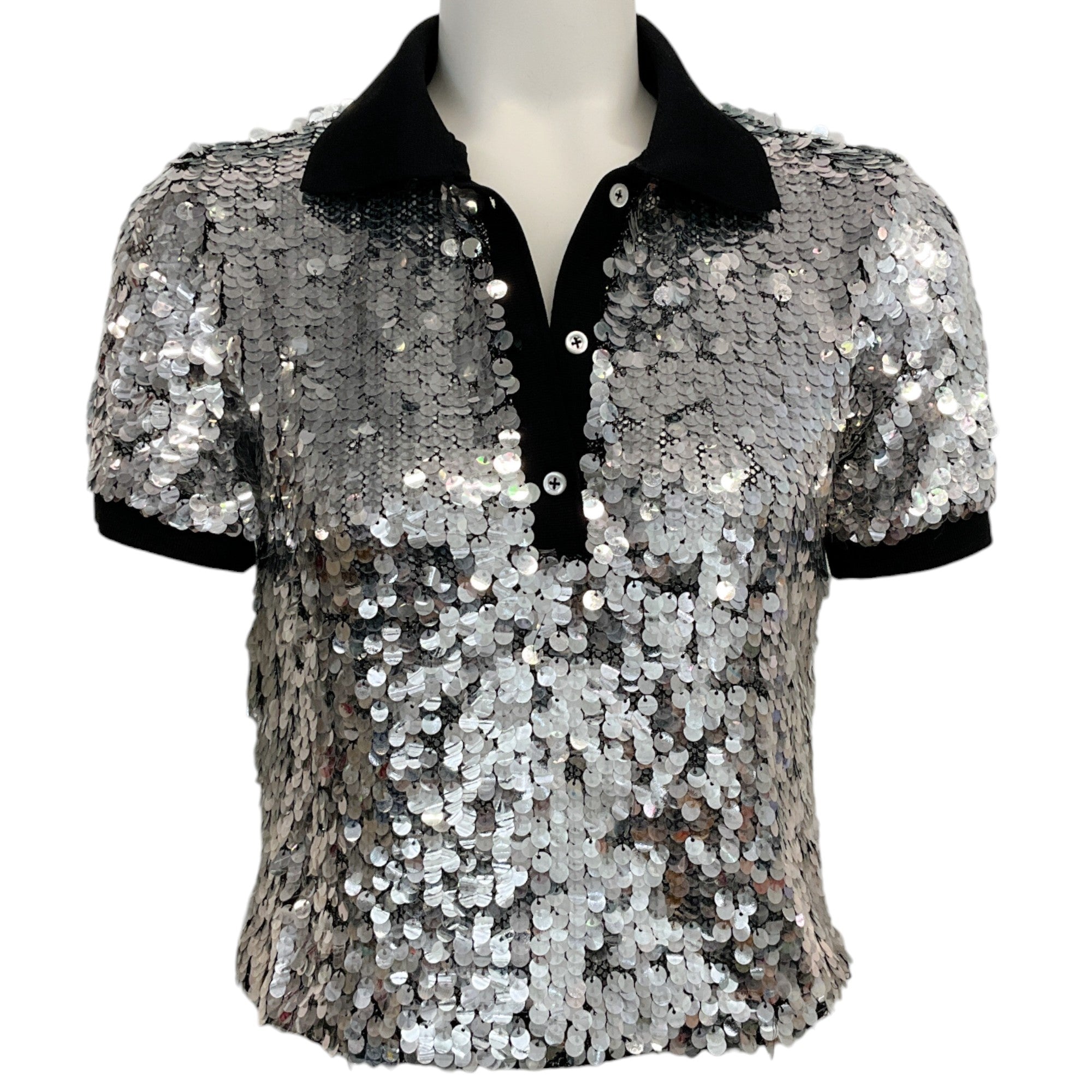 Pinko Silver Sequin Polo Top
