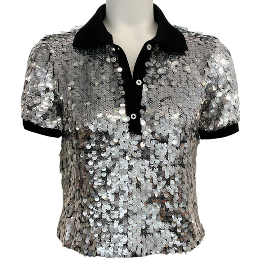 Pinko Silver Sequin Polo Top
