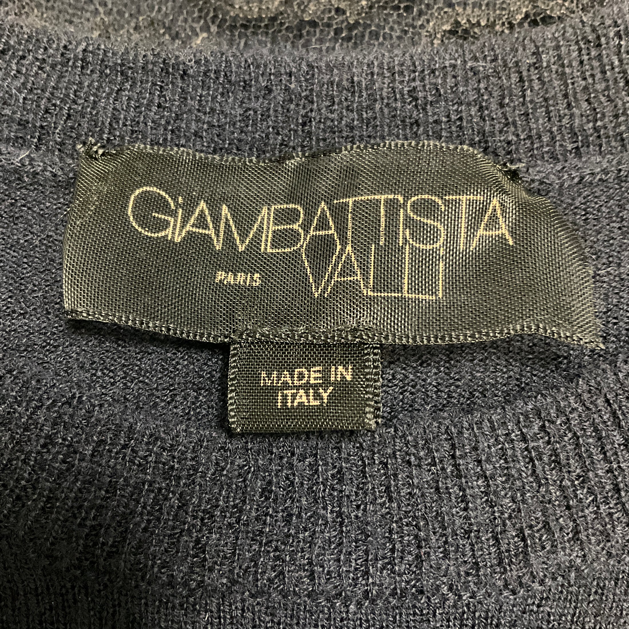 Giambattista Valli Navy Blue Lace Trimmed Cashmere Knit Pullover Sweater