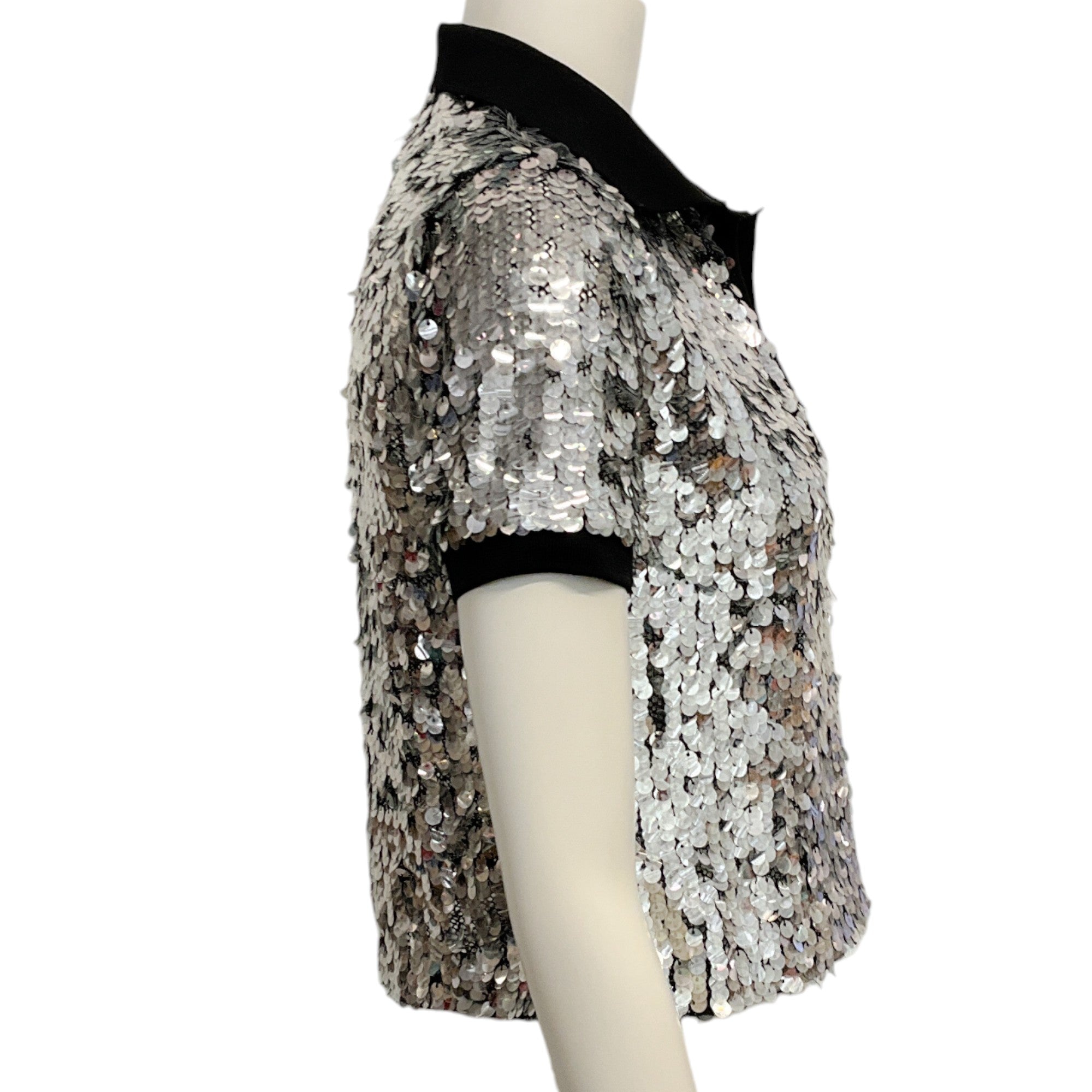 Pinko Silver Sequin Polo Top