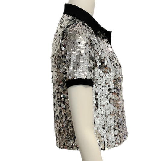 Pinko Silver Sequin Polo Top