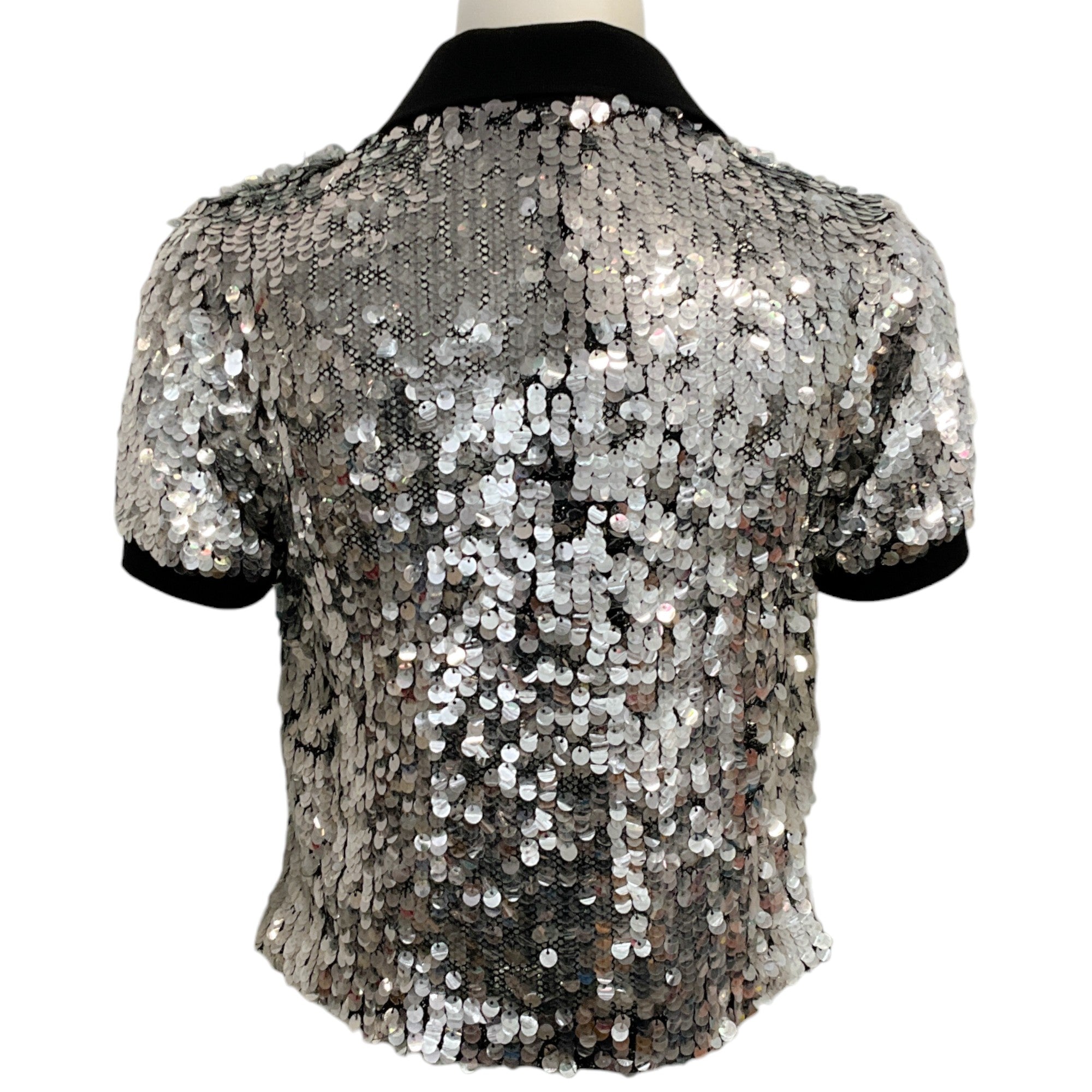 Pinko Silver Sequin Polo Top