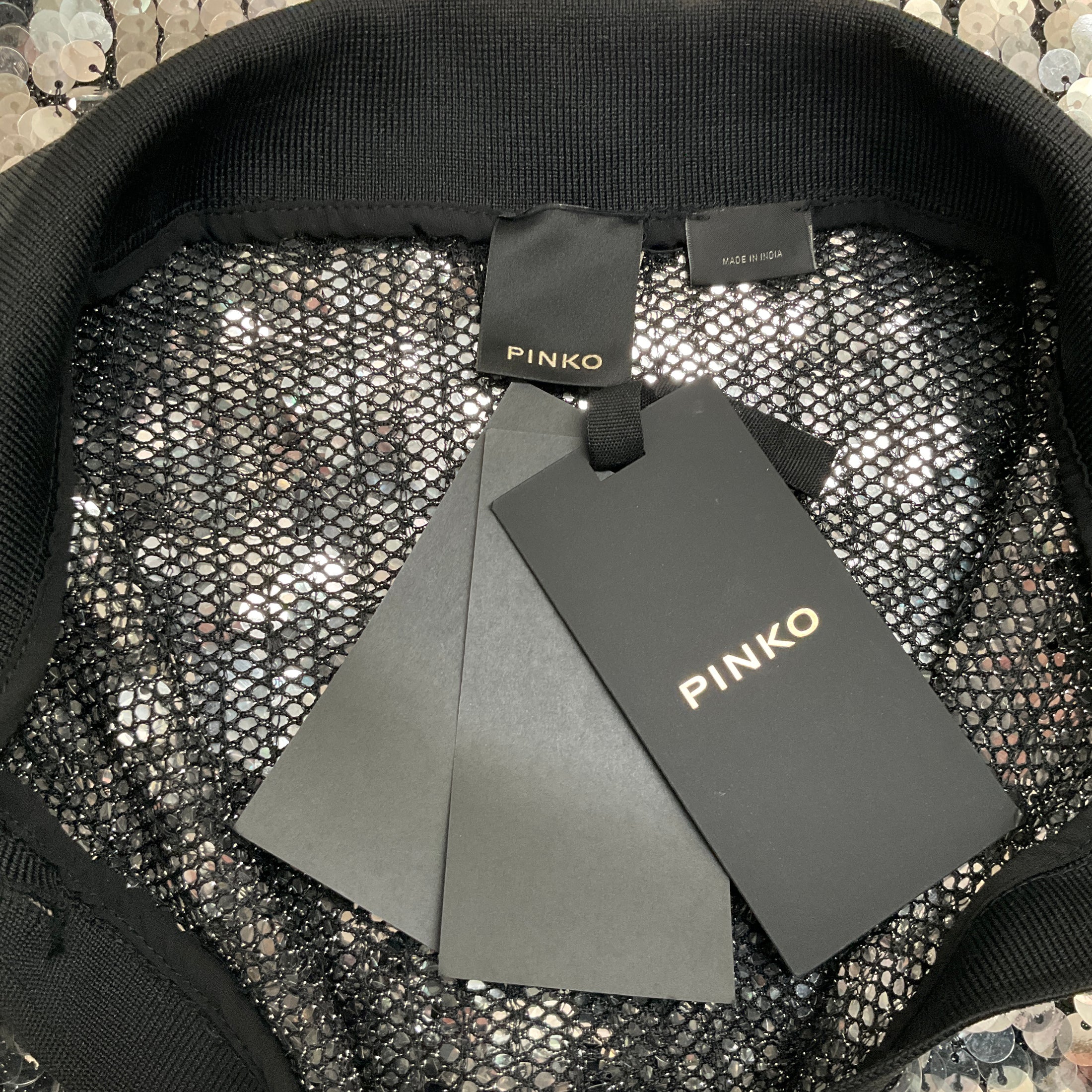 Pinko Silver Sequin Polo Top