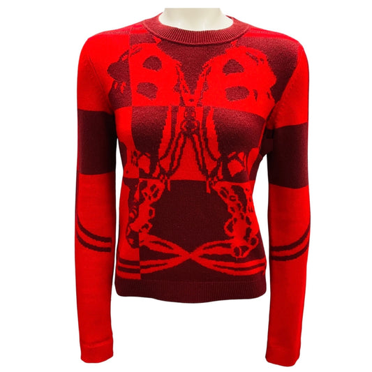 Hermes Red / Burgundy Brides de Gala Cashmere Knit Crewneck Pullover Sweater