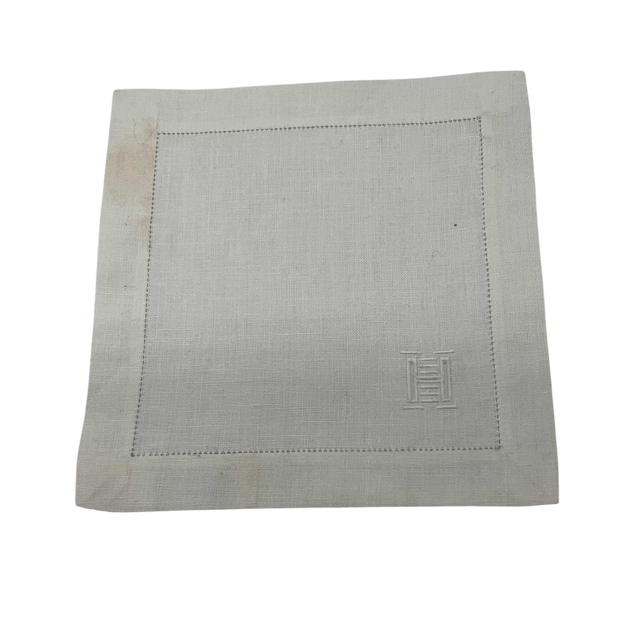 Hermes Ecru H Cut Out Patterned Linen Square Cocktail Napkins with Box (Assortment / Set of 7)