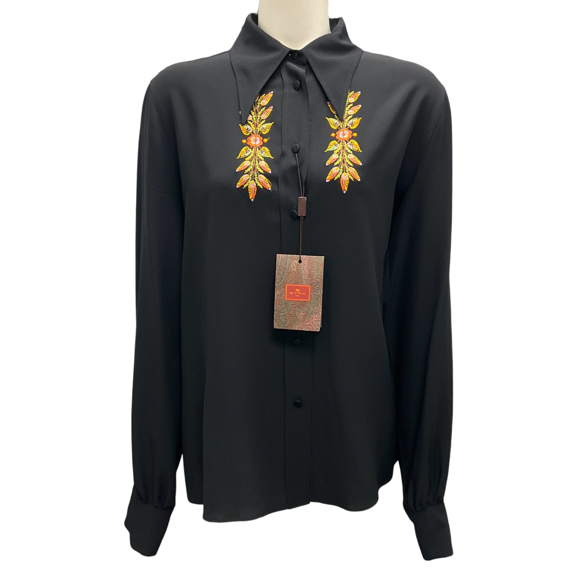 Etro Black 2023 Embroidered Silk Blouse