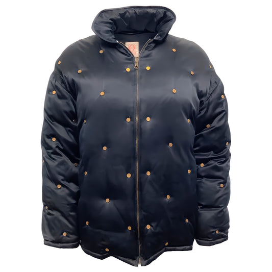 Loewe Vintage Navy Blue / Gold Studded Silk Satin Bomber Jacket