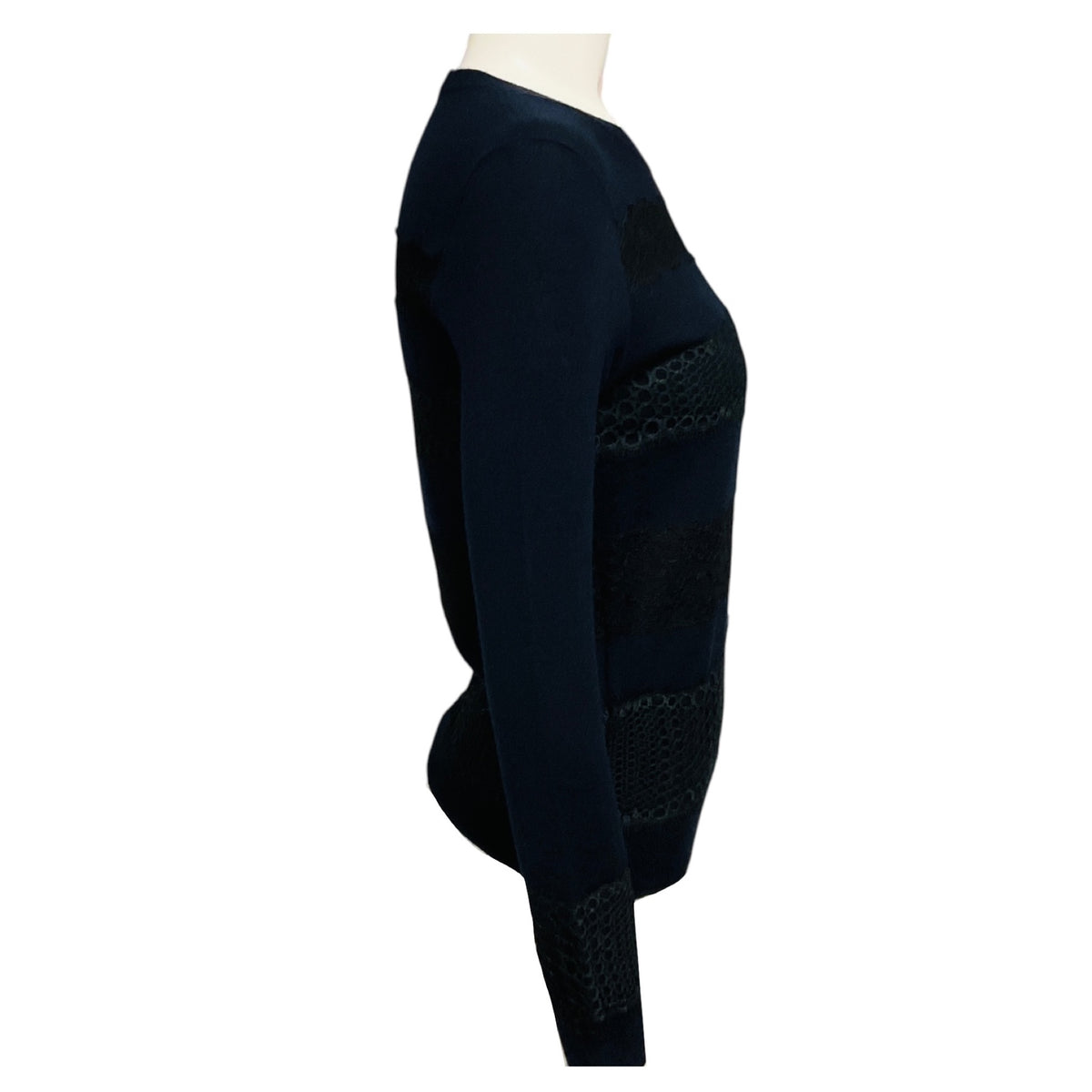 Giambattista Valli Navy Blue Lace Trimmed Cashmere Knit Pullover Sweater