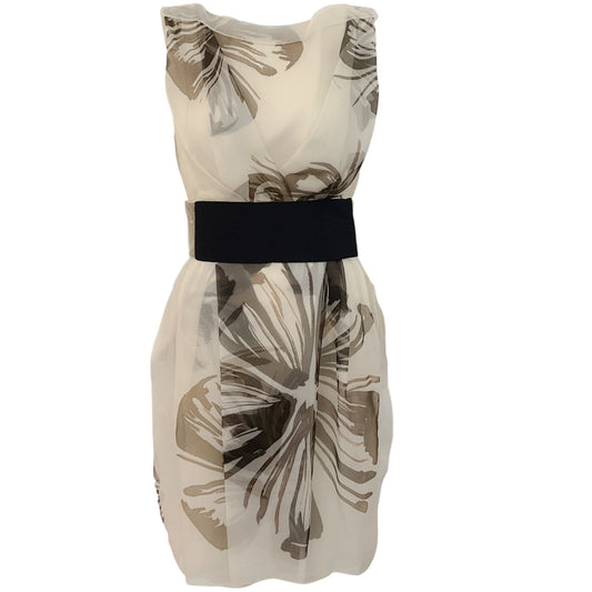 Vera Wang Ivory Sleeveless Silk Organza Dress with Belt