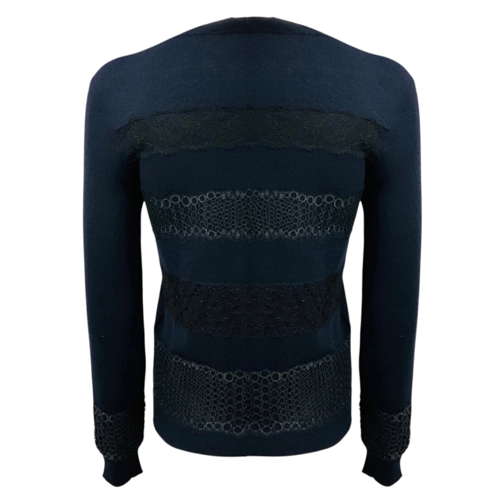 Giambattista Valli Navy Blue Lace Trimmed Cashmere Knit Pullover Sweater