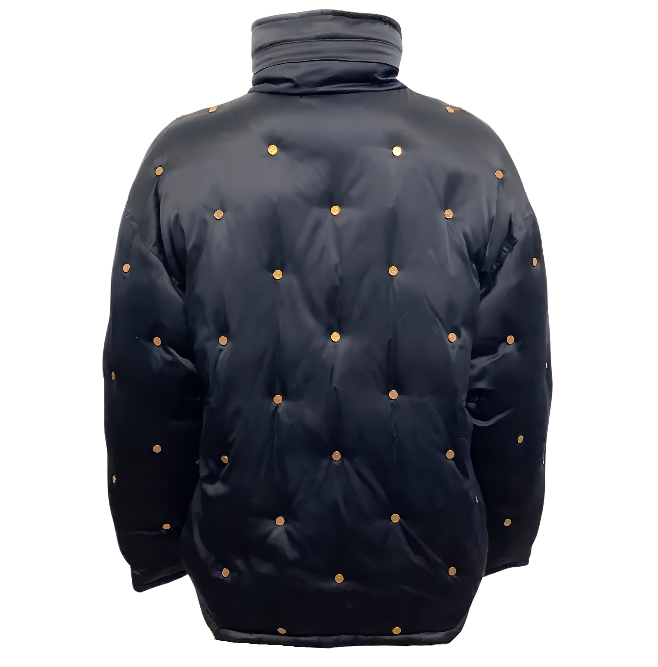 Loewe Vintage Navy Blue / Gold Studded Silk Satin Bomber Jacket