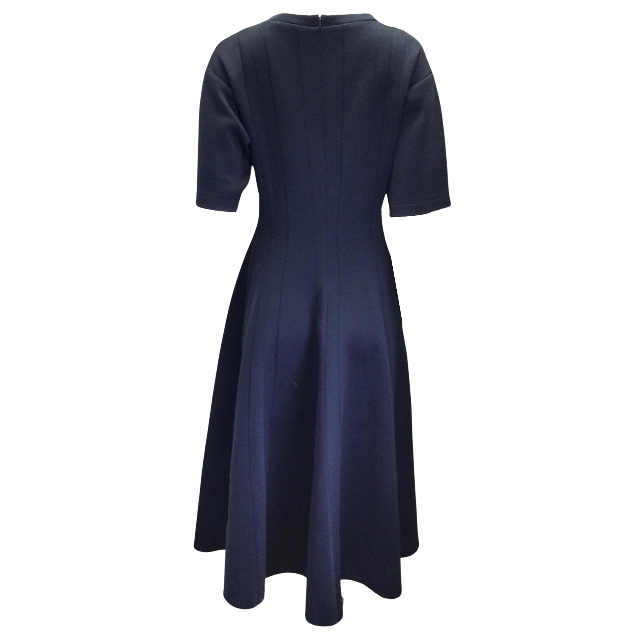 Marni Navy Blue Short Sleeved Flared Jersey Midi Dress