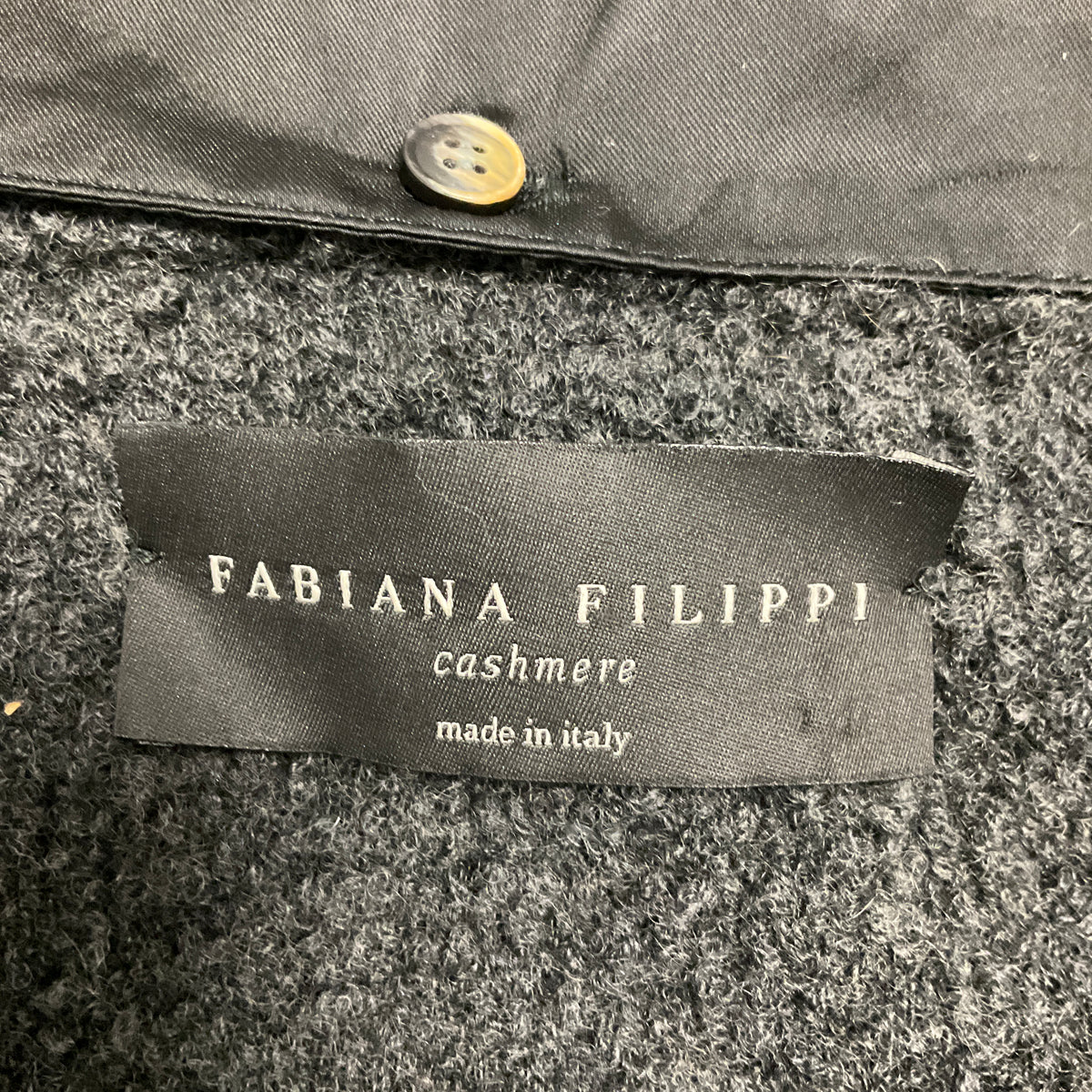 Fabiana Filippi Charcoal Grey Sequined Zip Front Sweater with Blue Fox Fur Collar