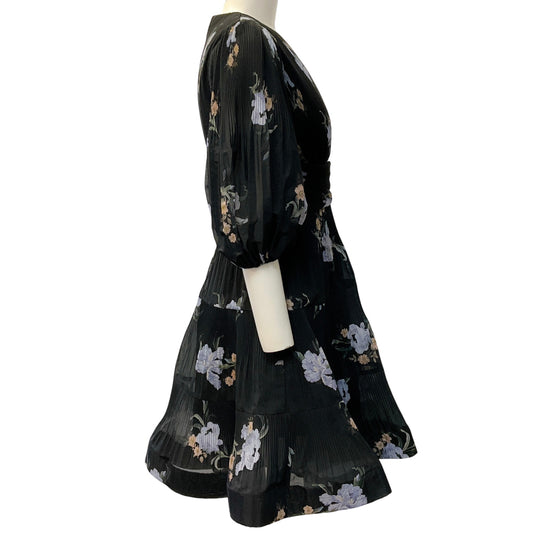 Zimmermann Black Iris Floral Print Pleated Mini Dress