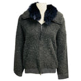 Load image into Gallery viewer, Fabiana Filippi Charcoal Grey Sequined Zip Front Sweater with Blue Fox Fur Collar
