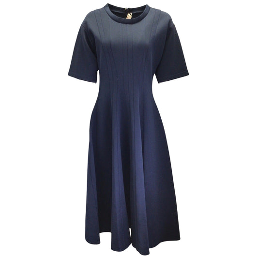 Marni Navy Blue Short Sleeved Flared Jersey Midi Dress