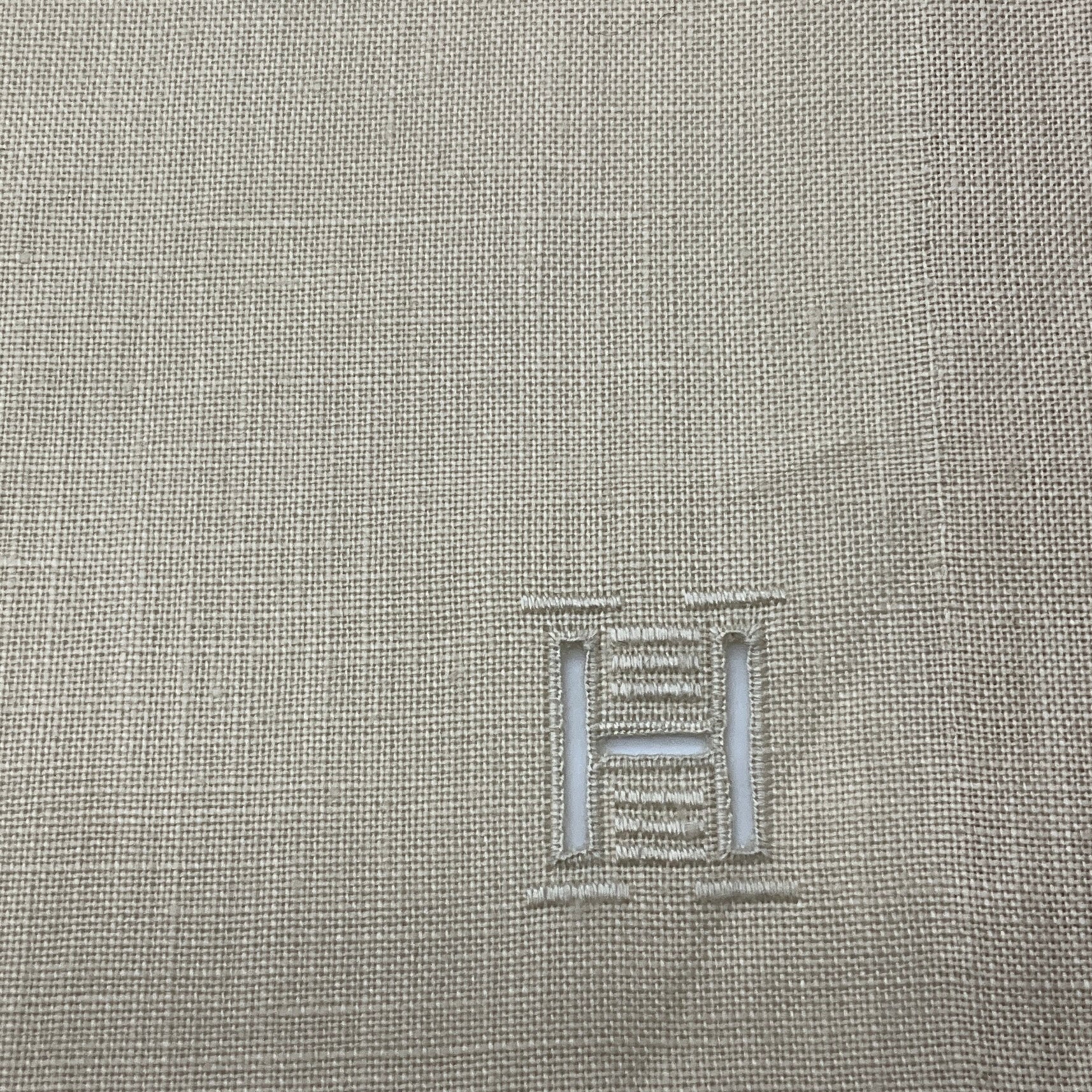 Hermes Beige H Embroidered Linen Napkins with Box (Assortment / Set of 2)